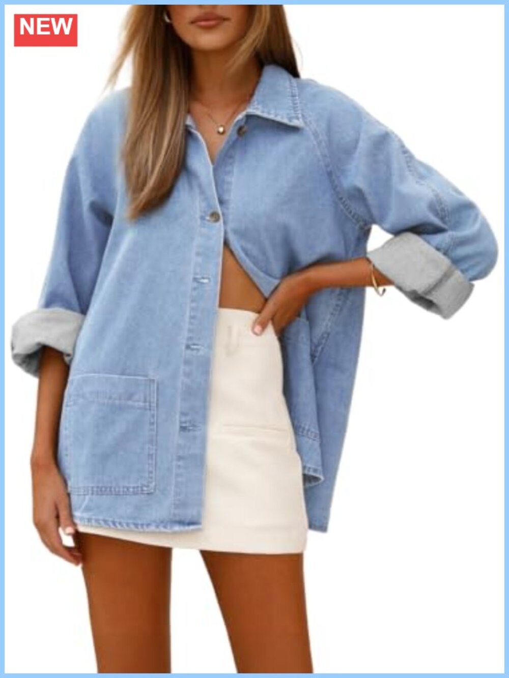 Women's Denim Shirt Long Sleeve Button Down Jean Shacket Top